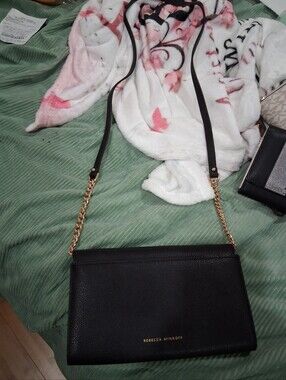 Rebecca Minkoff Black Pebbled Leather Crossbody with Gold Chain Strap